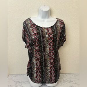 Paisley Print Shirt Womens M Rayon Retro Trendy Boho Cottage Casual Light Top